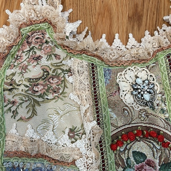 Vintage Maggie Mae of Mount Dora tapestry lace appliqué floral boho shoulder bag - Picture 4 of 9